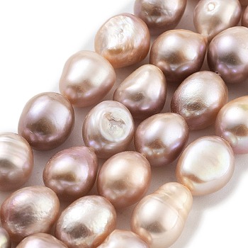 Natural Cultured Freshwater Pearl Beads Strands, Two Sides Polished, Grade 4A, PeachPuff, 9~10mm, Hole: 0.7mm, about 17~18pcs/strand, 6.69~6.89 inch(17~17.5cm)