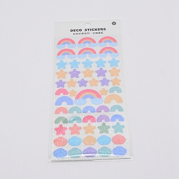 Waterproof Laser Plastic Self Adhesive Stickers, Rainbow, Star & Cloud, Colorful, 0.7~1.9x0.7~3cm, 54pcs/sheet