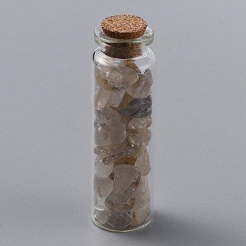 Glass Wishing Bottle Pendant Decorations, with Natural Rutilated Quartz Chips Inside and Cork Stopper, 69.5~70.5x22mm