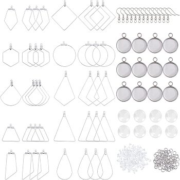 DICOSMETIC DIY Earring Making Kits, including 304 Stainless Steel Pendants & Earring Hooks & Pendant Cabochon Settings & Jump Rings, Glass Cabochons and Plastic Ear Nuts, Stainless Steel Color, 330pcs/box