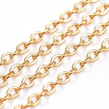 3.28 Feet Handmade Ion Plating(IP) 304 Stainless Steel Cable Chains, Soldered, Flat Oval, Golden, 1.5x1.2x0.2mm
