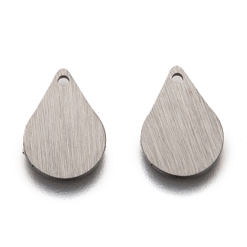 304 Stainless Steel Pendants, Stamping Blank Tag, Laser Cut, Double Side Drawbench Effect, Teardrop, Stainless Steel Color, 12x9x1mm, Hole: 1mm