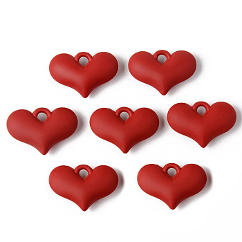 Rubberized Style Acrylic Pendants, Puffed Heart, FireBrick, 25x37x10mm, Hole: 4.5mm