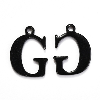 304 Stainless Steel Alphabet Charms, Electrophoresis Black, Letter.G, 12x8.5x1mm, Hole: 1mm