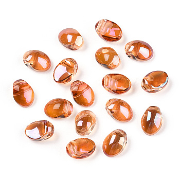 Transparent Spray Painted Glass Charms, AB Color Plated, Oval, Chocolate, 8.5x6x4.5mm, Hole: 1mm