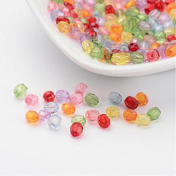 Dyed Transparent Acrylic Beads, Faceted Round, Mixed Color, about 4mm in diameter, hole:1mm about 13000pcs/500g