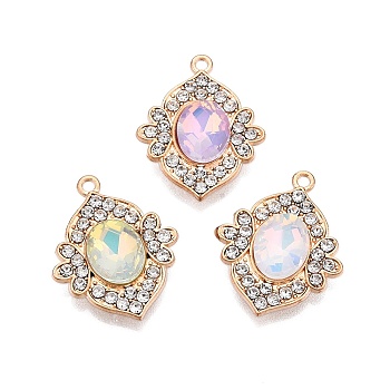 Alloy Glass Pendants, with Rhinestone, Cadmium Free & Lead Free, Rhombus Charms, Mixed Color, 24.5x20x6mm, Hole: 1.6mm