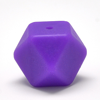 Food Grade Eco-Friendly Silicone Beads, Chewing Beads For Teethers, DIY Nursing Necklaces Making, Faceted Cube, Mauve, 14x14x14mm, Hole: 2mm