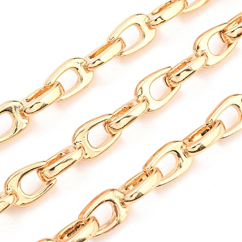 Alloy Teardrop Link Chains, Unwelded, with Spool, Real 18K Gold Plated, 20.6x7.2x2.4mm, about 3.28 Feet(1m)/Roll