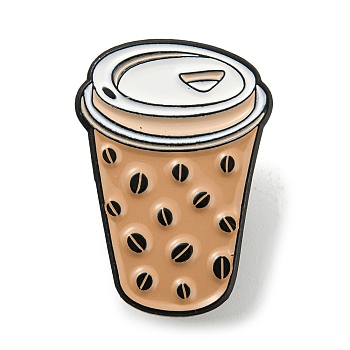 Hot Drink Cup with Coffee Bean Enamel Pins, Black Alloy Badge for Women Men, Sandy Brown, 26.3x18.7x1.5mm
