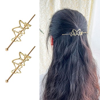 Alloy Hair Sticks, Hollow Hair Ponytail Holder, for DIY Japanese Style Hair Stick Accessories, Butterfly, Golden, 54x26x2mm