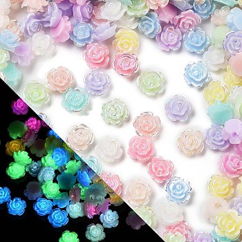 Luminous Resin Decoden Cabochons, Glow in the Dark, Flower, Mixed Color, 5.5x3mm