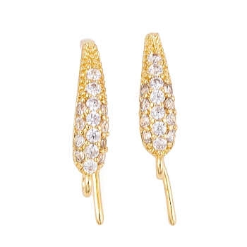 Rack Plating Brass Cubic Zirconia Earring Hooks, Cadmium Free & Lead Free, Long-Lasting Plated, Real 18K Gold Plated, 17x4mm, Hole: 1.5mm, Pin: 19x1mm