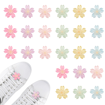 AHADEMAKER 24Pcs 6 Colors Resin Shoelace Charms, Detachable Buckle Clips, Sakura, Mixed Color, 26.5x25.5x14.8mm, 4pcs/color