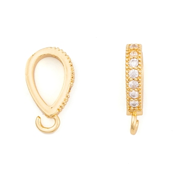Ion Plating(IP) Brass Micro Pave Clear Cubic Zirconia Pendants, Cadmium Free & Nickel Free & Lead Free, Teardrop, Real 18K Gold Plated, 16.5x8.5x3mm, Hole: 2mm