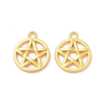Rack Plating Alloy Pendants, Cadmium Free & Lead Free & Nickle Free, Round Ring with Star Charm, Matte Gold Color, 20x16x2mm, Hole: 2.2mm