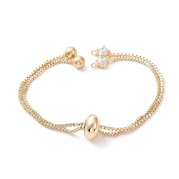 Rack Plating Brass Box Chain Link Bracelet Making, Slider Bracelets, with Cubic Zirconia, Long-Lasting Plated, Real 18K Gold Plated, 24cm, Single Chain Length: about 12cm