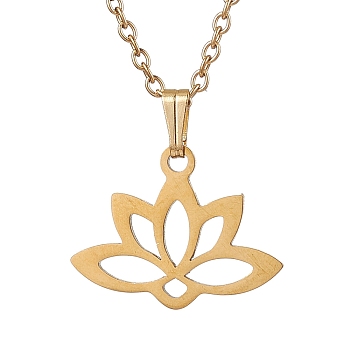 201 Stainless Steel Pendnat Necklaces,  304 Stainless Steel Cable Chain Necklaces, Flower, 15.94 inch(40.5cm), Flower: 19x19mm