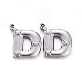 304 Stainless Steel Pendants, Letter.D, 18.5x15.5x3mm, Hole: 1.4mm