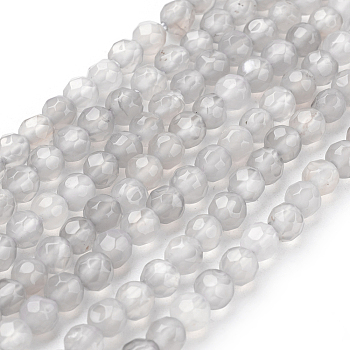 Natural Grey Agate Beads Strands, Faceted Round, Gray, 4mm, Hole: 1mm, about 45pcs/strand, 7 inch