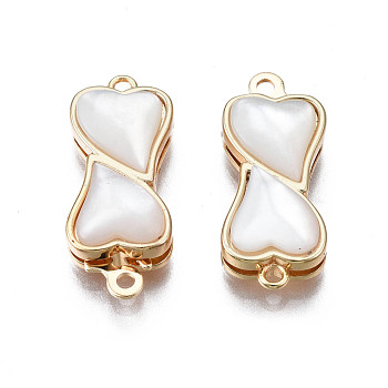 Brass Box Clasps, Fishhook Clasps, with Shell, Nickel Free, Heart, Real 18K Gold Plated, 20x8.5x4.5mm, Hole: 1.2mm