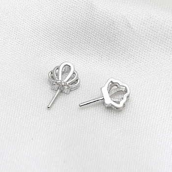 Brass Micro Pave Clear Cubic Zirconia Crown Head Pins, for Baroque Pearl Making, Platinum, 12x8mm