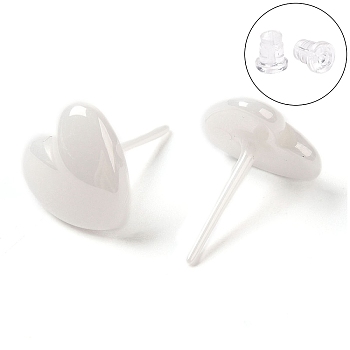 Hypoallergenic Bioceramics Zirconia Ceramic Heart Stud Earrings, No Fading and Nickel Free, White, 9.8x9.8mm