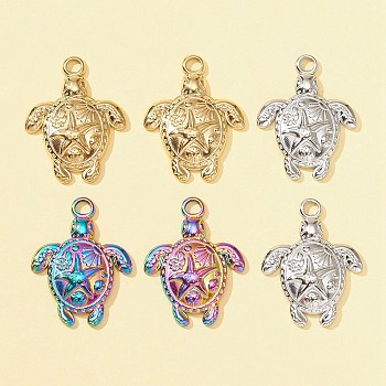 6Pcs 3 Colors 201 Stainless Steel Pendants, Tortoise with Starfish Charms, Mixed Color, 23.5x18x3mm, Hole: 3mm, 2pcs/color