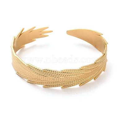 304 Stainless Steel Feather Cuff Bangles(BJEW-G694-03G)-2