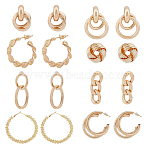8 Pairs 8 Styles Twist Oval & Chains Shape & Round Alloy Stud Earrings, Half Hoop Earrings for Women, Mixed Color, 19~49x12~29.5x7~18mm, Pin: 0.6~0.8mm, 1 Pair/style(EJEW-FI0001-47)
