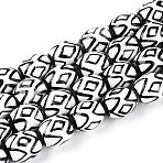 Handmade Porcelain Ceramic Beads Strands, Hand Painted, Oval, Famille Rose Porcelain, Black, 12~12.5x9.5~10.5mm, Hole: 1.8~2mm(PORC-T135-07A)