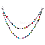 1Pc Polymer Clay Rhinestone Disc Ball and Round Acrylic Beaded Double Layer Pants Chains, with Alloy Clasps, Platinum, Colorful, 435mm(AJEW-BM0001-27)