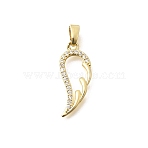 Brass Clear Cubic Zirconia Pendants, Wing Charms, Long-Lasting Plated, Real 18K Gold Plated, 21x9x2mm, Hole: 5x3mm(KK-B187-08G)