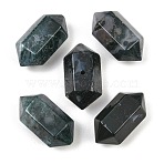 Natural Moss Agate Beads, Faceted, Hexagonal Double Terminated Point Bullet Beads, 24~26x12~14x12~14mm, Hole: 1.5~1.6mm(GG-CBA3EE1-03C)