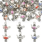 30Pcs 6 Styles Handmade Flower Printed Porcelain with Alloy Pendants, Teapot Charms, Platinum & Antique Silver, Mixed Color, 21.7mm, Hole: 2.7mm, 5pcs/style(PALLOY-YW00214)
