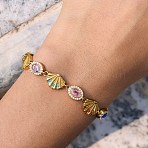 Ocean Theme 304 Stainless Steel Rhinestone Link Chain Bracelets for Women, Golden, Shell Shape & Oval, 6.30 inch(16cm)(SA-CBA183D-09A-G)