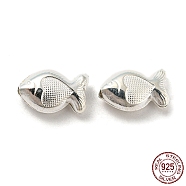 925 Sterling Silver Beads, Fish, Silver, 7x11x4.5mm, Hole: 1.5mm(STER-B002-03A-S)