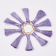 Cannetille Nylon Tassel Pendant Decorations, with Iron Findings, Golden, Purple, 30~32x7x4mm, Hole: 4x5mm(HJEW-G008-A08)