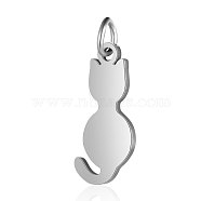 201 Stainless Steel Kitten Pendants, Cat Silhouette Shape, Stainless Steel Color, 17x7.5x1mm, Hole: 3mm(STAS-S105-T551D-1)