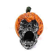 Halloween Ornaments, Resin Pumpkin Skull Figurines for Home Desktop Decoration, Dark Orange, 113.7x73.5x76.8mm(AJEW-S088-10C)