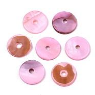 Spray Painted Natural Freshwater Shell Beads, Heishi Beads, Disc/Flat Round, Pearl Pink, 15x2mm, Hole: 2.5mm(SHEL-S276-107H)