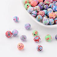 8mm Handmade Polymer Clay Beads, Round, Mixed Color(X-FM198Y)