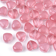 Transparent Spray Painted Glass Beads, Heart, Imitation Jelly, Salmon, 6x6x4mm, Hole: 0.9mm(X-GLAA-N035-02-A03)