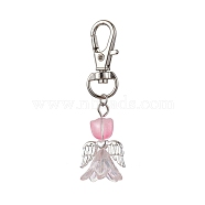 Angel Glass Pendant Decorations, with Alloy Swivel Lobster Claw Clasps, Pearl Pink, 63mm(HJEW-JM01627-05)