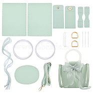 DIY PU Leather Women's Tote Bag with Bowknot Decor Making Kits, including Fabrics, Shoulder Strap, Handle, Gauze, Magnetic Clasp, Thread, Needle, Light Green(DIY-WH0349-103A)