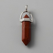 Natural Red Jasper Double Terminal Pointed Pendants, with Platinum Tone Zinc Alloy Findings, Faceted Bullet Charm, 41~43x13.5x10mm, Hole: 3.5x5.5mm(G-TAC0001-07A)