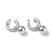 Brass Ring with Ball Dangle Stud Earrings, Brass Half Hoop Earrings for Women, Platinum, 35mm, Pin: 0.8mm(EJEW-P214-07P)