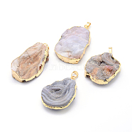 Natural Drusy Agate Nuggets Pendants, with Golden Plated Brass Finding, 40~50x25~32x8~17mm, Hole: 8x5mm(G-P089-02)