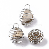 Iron Wrap-around Spiral Bead Cage Pendants, with Natural Picture Jasper Beads inside, Round, Platinum, 21x24~26mm, Hole: 5mm(IFIN-R239-07P)