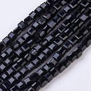 Glass Bead Strands, Faceted, Cube, Black, 4~5x4~5x4~5mm, Hole: 1mm, 98~100pcs/strand, 40~43cm(GLAA-R041-4x4mm-20)